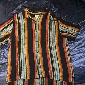 BDG Large Eli Striped Camp Collar Shirt Multicolor
